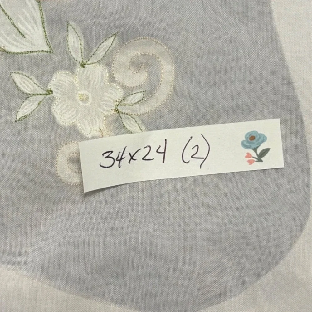 Vintage White Floral Embroidered Scalloped Sheer Tier and Valance Curtain Set